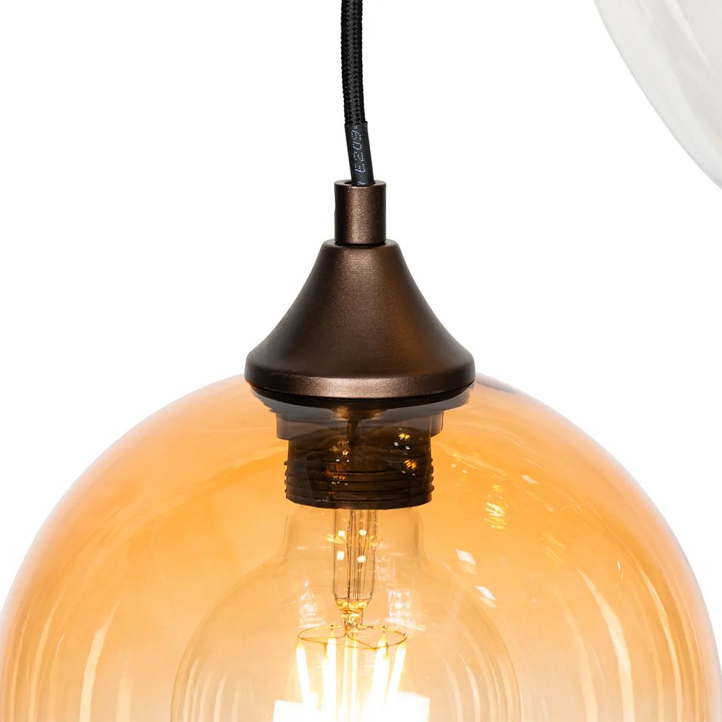 Lampa wisząca w stylu art deco ciemny brąz z bursztynowym szkłem 7-świateł - Sandra ArtDeco Oswietlenie wewnetrzne