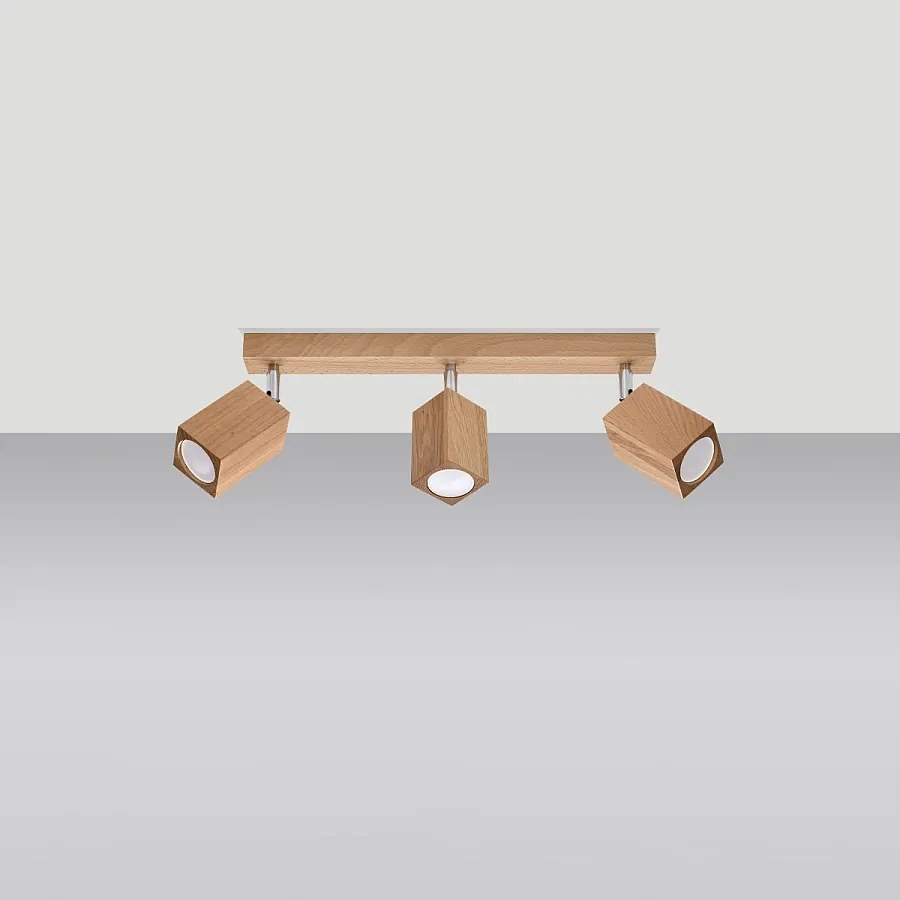 Plafony skandynawski Zezu, drewno - 3 źródło światła 4000K - L.45 x H.20 cm - dąb