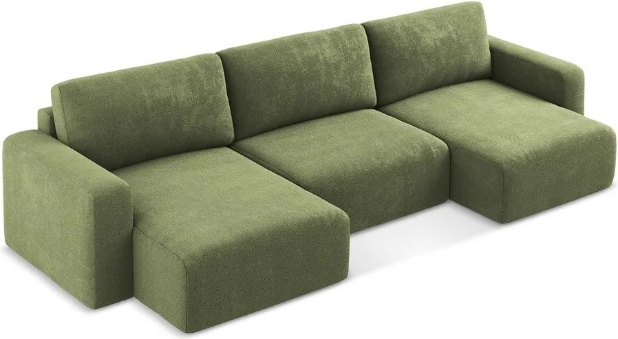 Zielony rozkładany narożnik ze schowkiem z tkaniny szenilowej (w kształcie litery U) Kona – Makamii