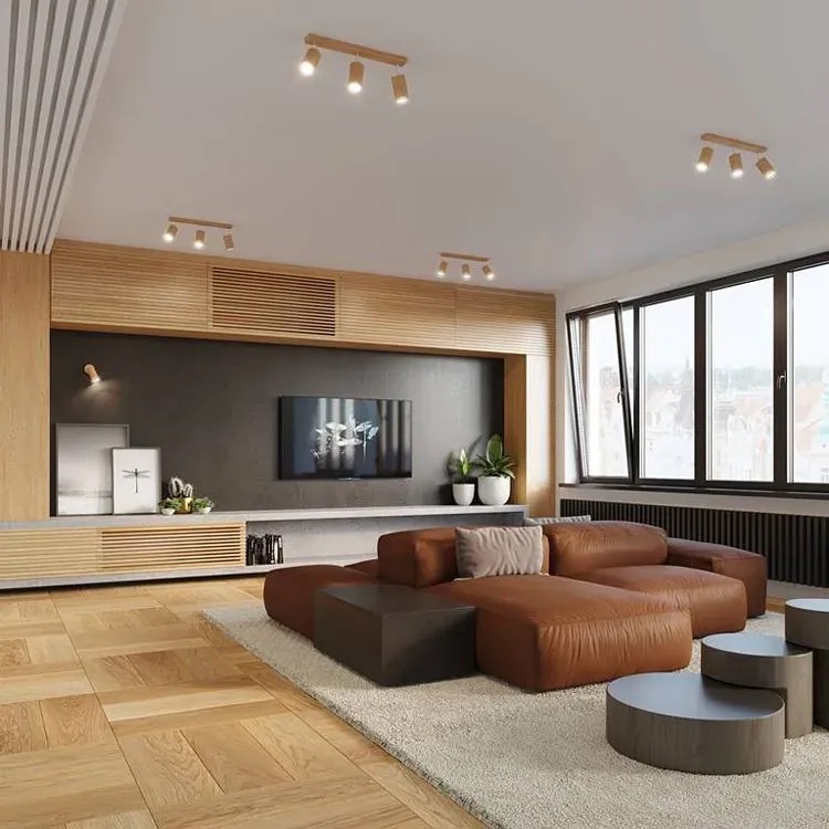 Drewniany plafon z ruchomymi kloszami - S469 P6-N79