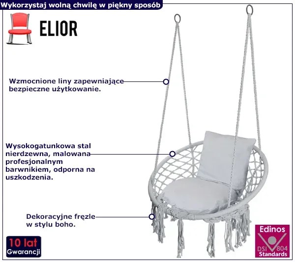 Szara huśtawka bocianie gniazdo z frędzlami - Stelli 4X