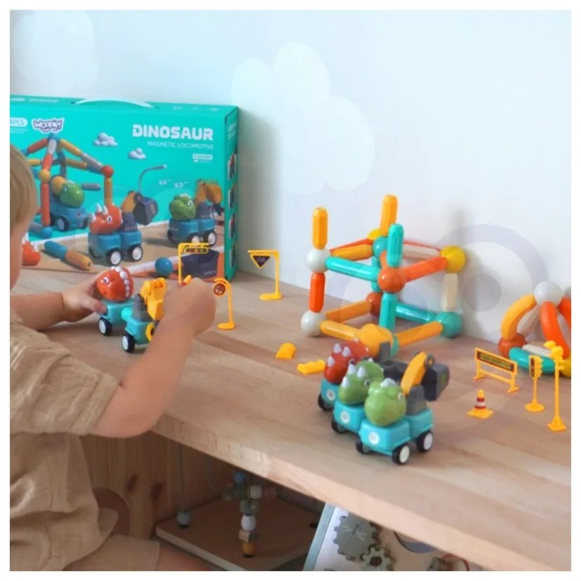 Woopie klocki magnetyczne dinozaury konstrukcyjne 84 el.