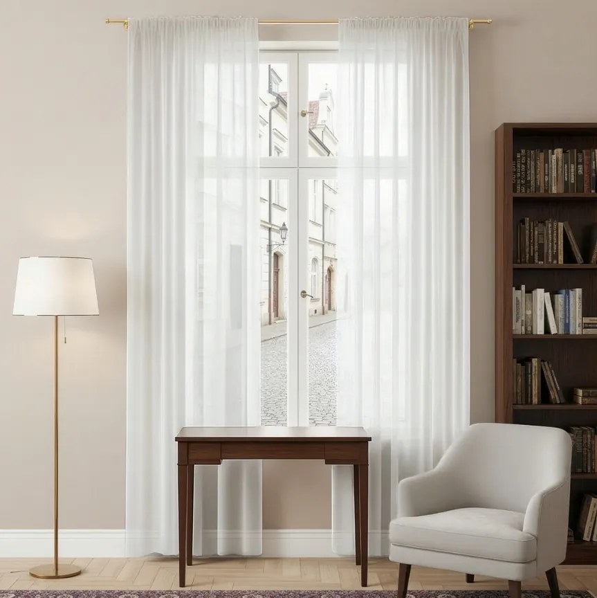 Firana gotowa Woal na taśmie 140x250 biała nowoczesna żabki tunel