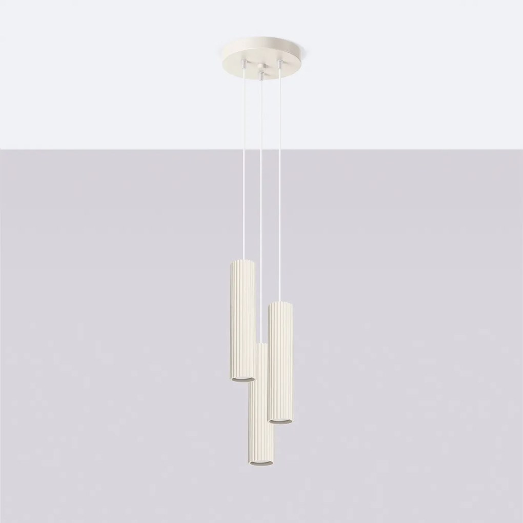 Lampa wisząca KARBON 3P beżowa ryflowana SOLLUX  LIGHTING