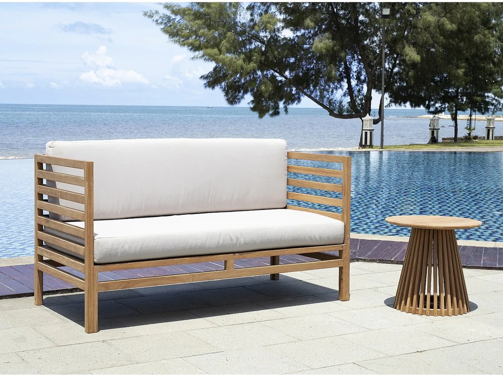 Stolik ogrodowy pomocniczy z drewna tekowego Śred. 50 cm - Jasny naturalny - TRIANI