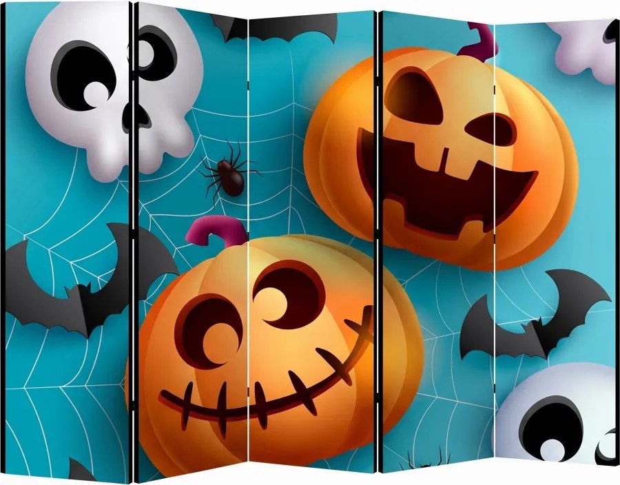 Parawan pokojowy 5-częściowy 225x172 Jednostronny dekoracyjny dziecięcy komiksowy Niebieski Wesoły Halloween