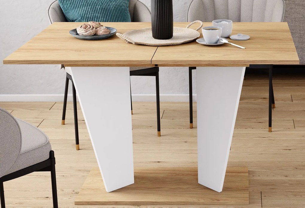 Rozkładany stół do jadalni Violan II R dąb hikora/biały mat