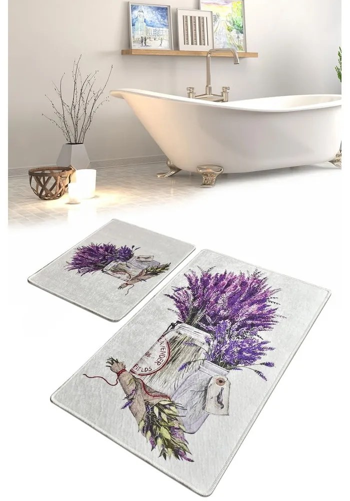 Fioletowo-jasnoszare dywaniki łazienkowe zestaw 2 szt. 60x100 cm Purpura – Foutastic