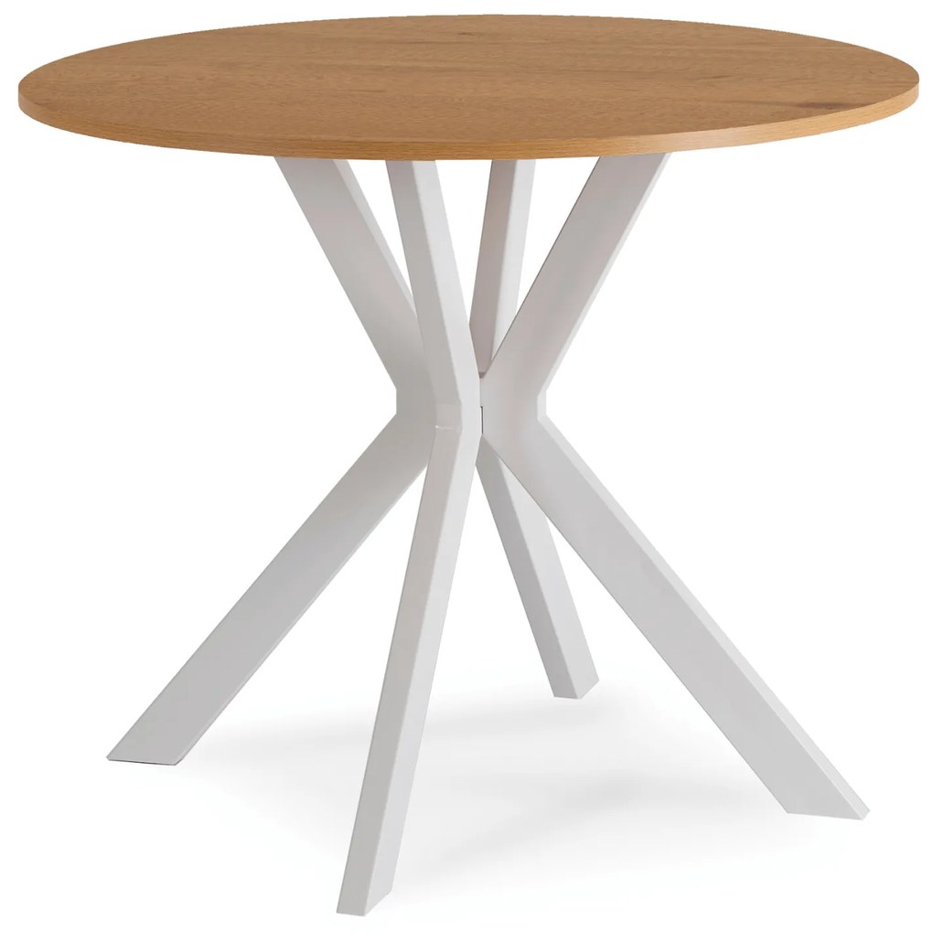 Stół Okrągły LAUREN 90 cm Dąb/Biały Skandynawski
