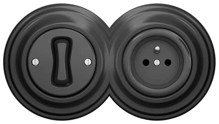 Kliklap - Retro jednobiegunowy włącznik nr 1 i gniazdko 230 V z ramką antracyt