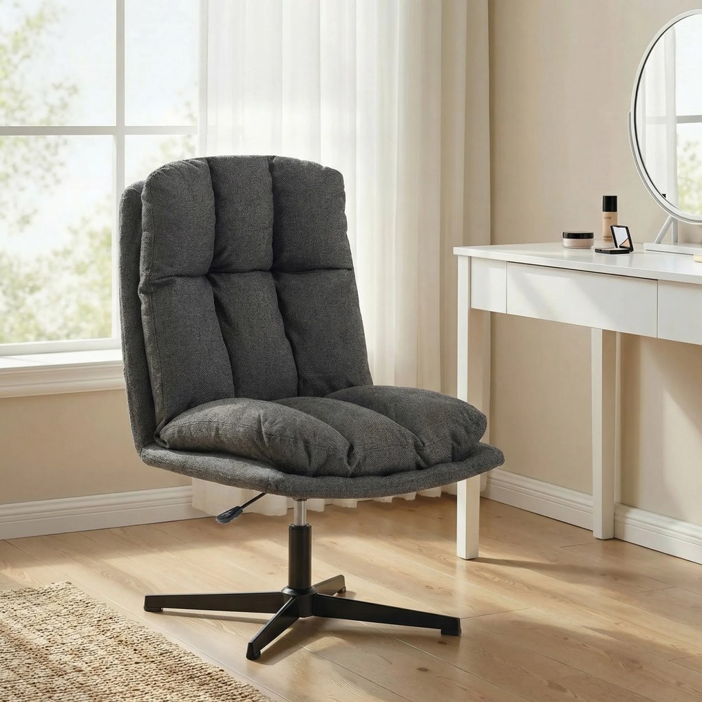 HOMCOM Obrotowy fotel akcentowy, fotel do czytania z tkaniny lnianej bez podłokietników, szerokie siedzisko z metalowymi nogami, ciemnoszary | Aosom PL