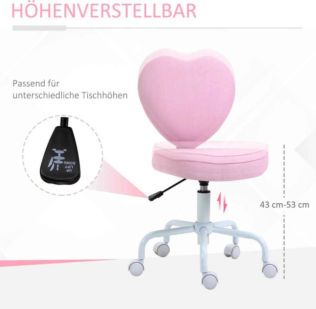 HOMCOM Krzesło obrotowe krzesło komputerowe regulacja wysokości siedziska śliczna różowa tkanina lniana