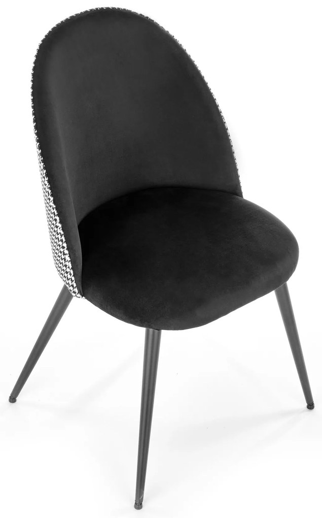 Krzesło biało czarne, tapicerowane, oparcie pepitka K478