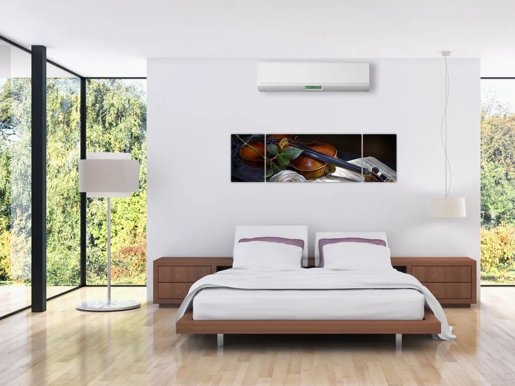 Obraz - Róże i skrzypce (170x50 cm)