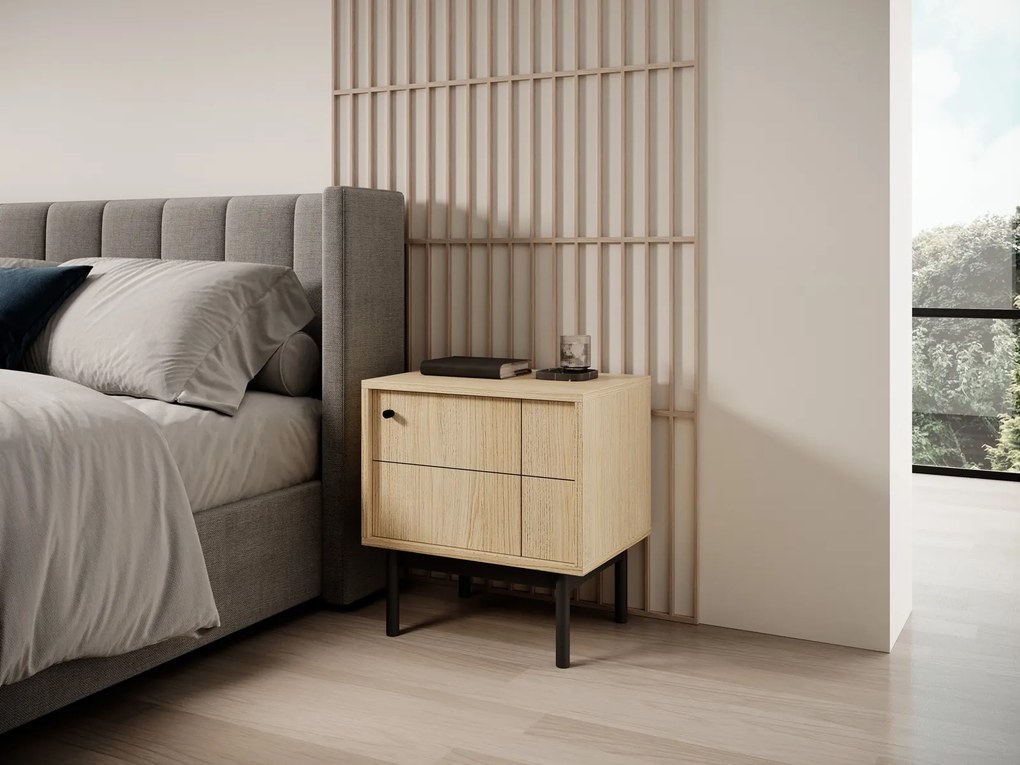Szafka nocna w stylu loftowym Japandi S54, dąb linea