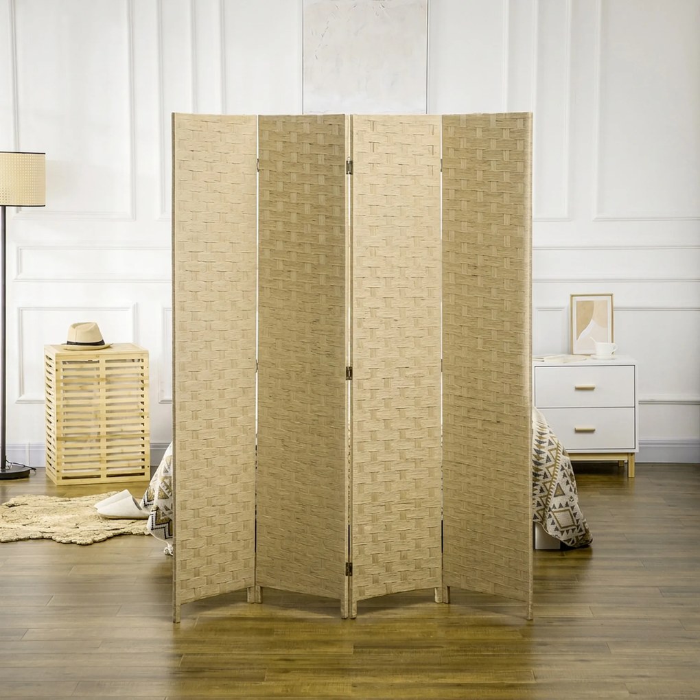 HOMCOM Parawan 4-częściowy 160 x 170 cm, przegroda z włókna falistego do salonu, brązowy | Aosom PL