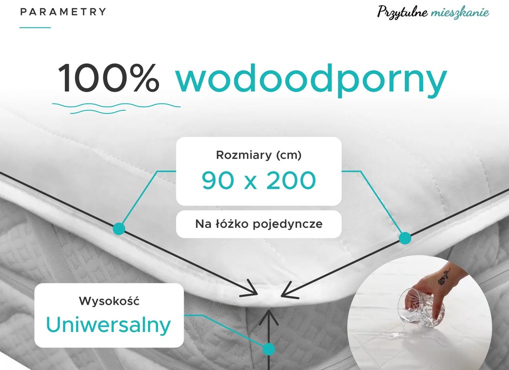 Nieprzemakalny ochraniacz na materac PIKOWANY 90 x 200 cm