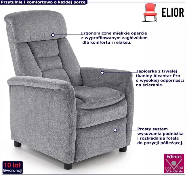 Popielaty rozkładany fotel wypoczynkowy D3-F12