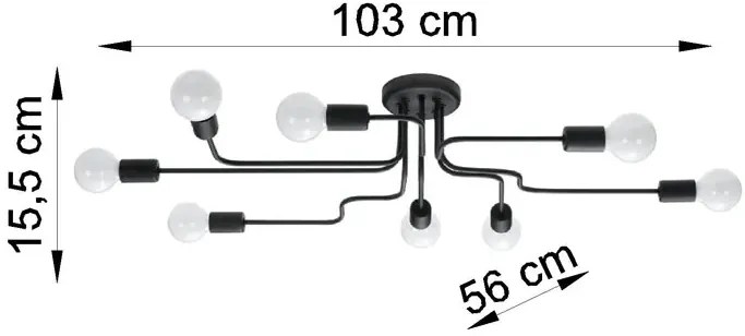 Czarna industrialna lampa sufitowa ośmioramienna - 4X A628 D4-W34