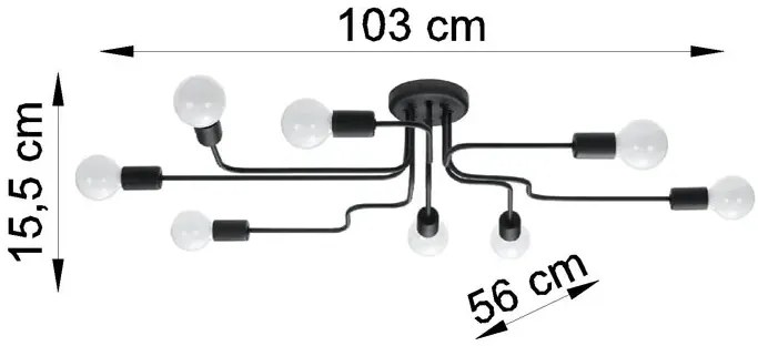 Czarna industrialna lampa sufitowa ośmioramienna - A628-Gray