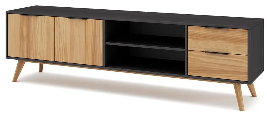 Czarno-naturalna szafka pod TV z drewna sosnowego 180x53 cm Lavis – Marckeric