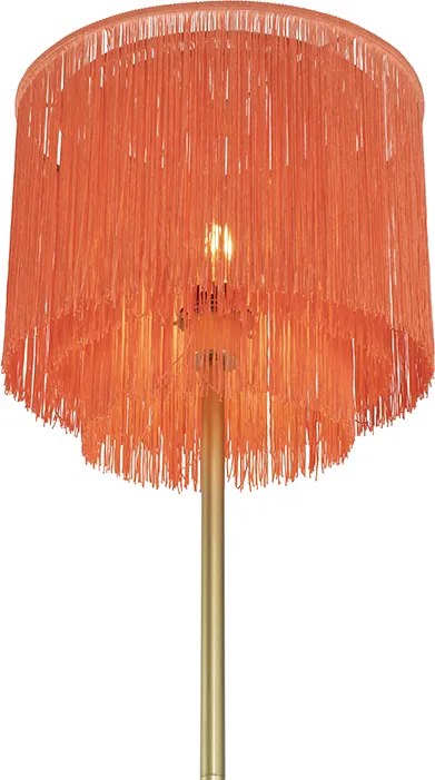 Orientalna lampa stojąca złota z różowym abażurem z frędzlami - Franxa