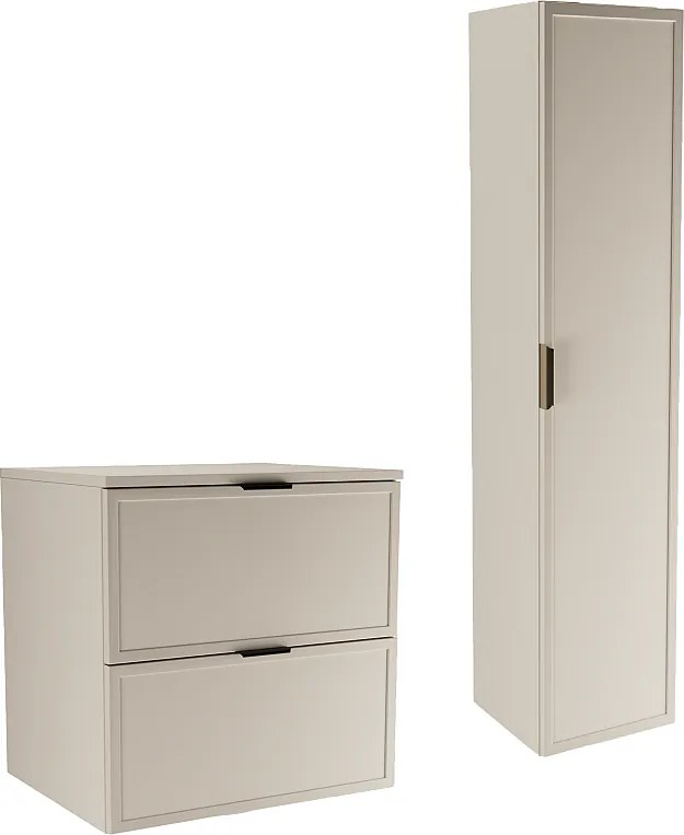 Kaszmirowy Zestaw do Łazienki 60cm Szafka z Blatem Słupek Fronty Ramka Roma