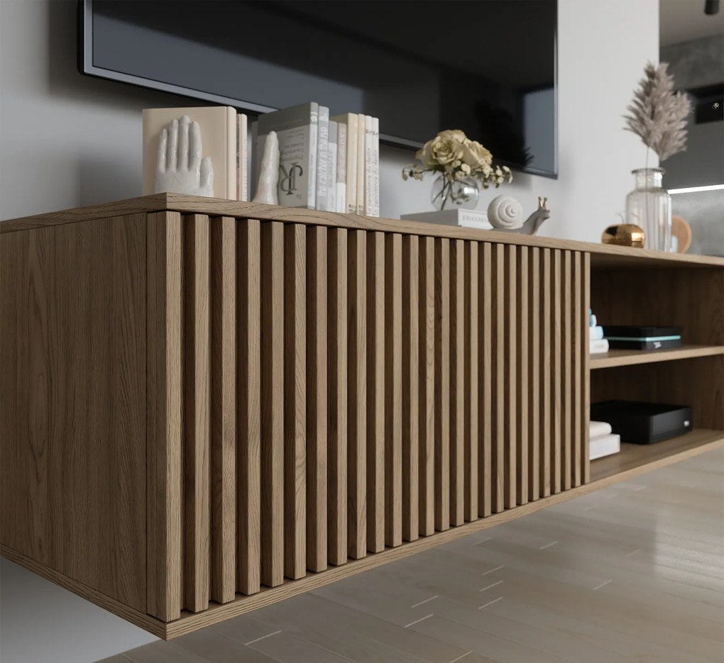 PROMOCJA Nástěnny stolik TV ENTSIAN 150x40cm, dąb artisan II. jakość