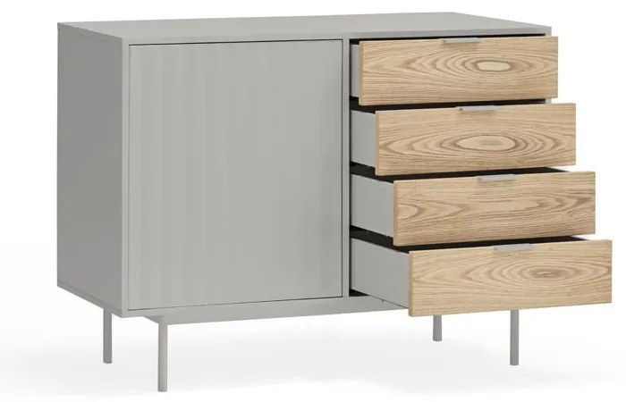 Szaro-naturalna niska komoda w dekorze dębu 108x80 cm Sierra – Teulat