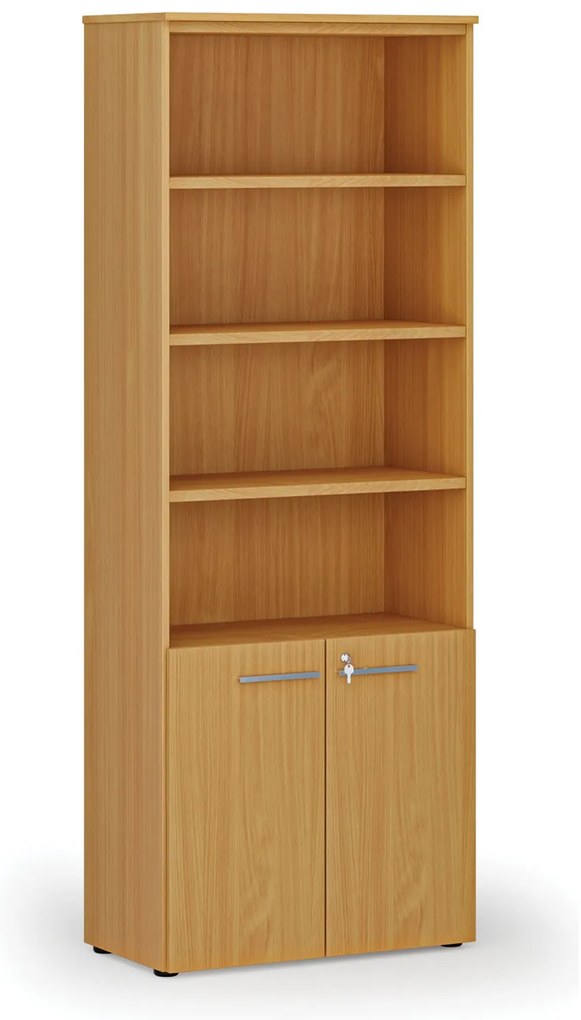 Szafa biurowa kombinowana PRIMA WOOD, drzwi na 2 poziomach, 800 x 420 x 2128 mm, buk