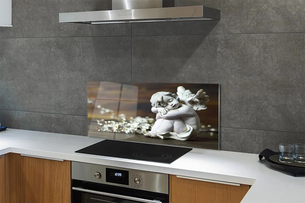 Szklany Panel Śpiący Aniołek i Polne Kwiaty