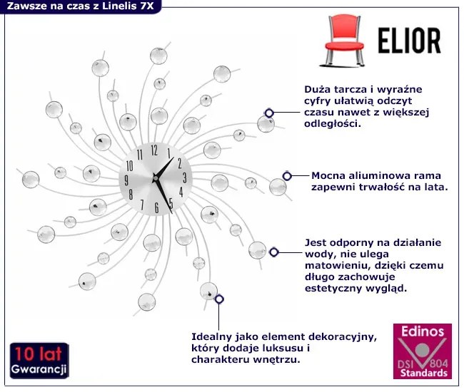 Nowoczesny srebrny zegar ścienny 50 cm - Linelis 7X
