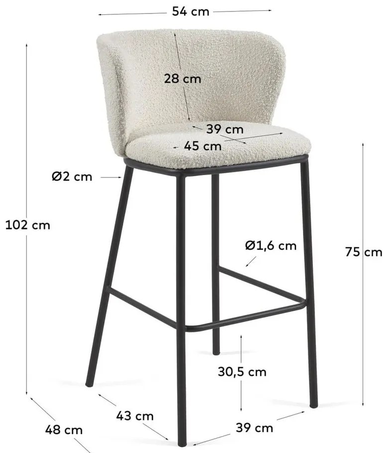 Biały hoker (wysokość siedziska 75 cm) Ciselia – Kave Home