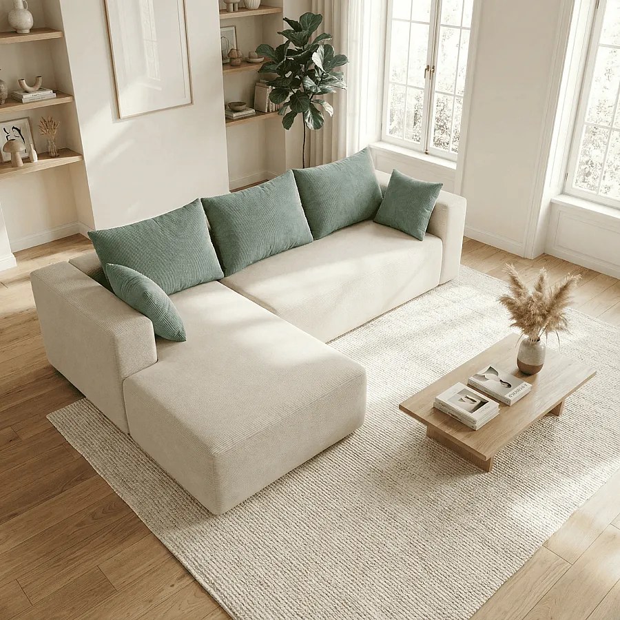 Sofa do salonu Luna 3-osobowa – biały szałwia lewa