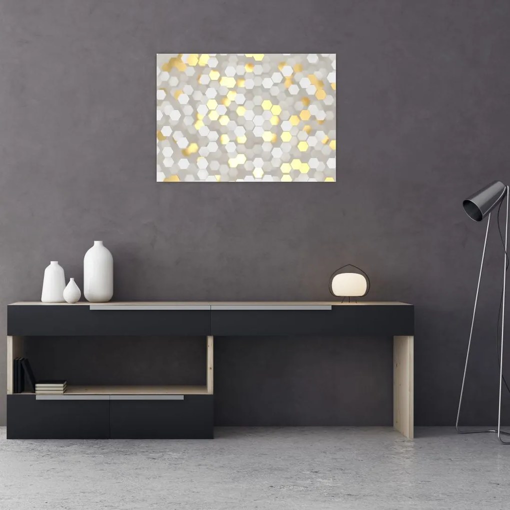 Obraz - Złoto - białe sześciokąty (70x50 cm)