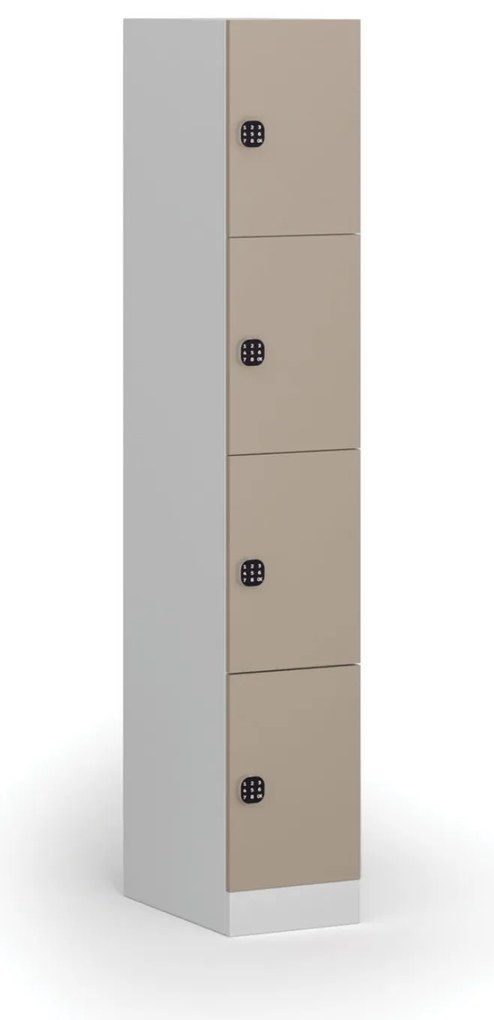 Szafka skrytkowa, 4 schowki, 1850 x 300 x 500 mm, demontaż, zamek kodowy, drzwi beżowe