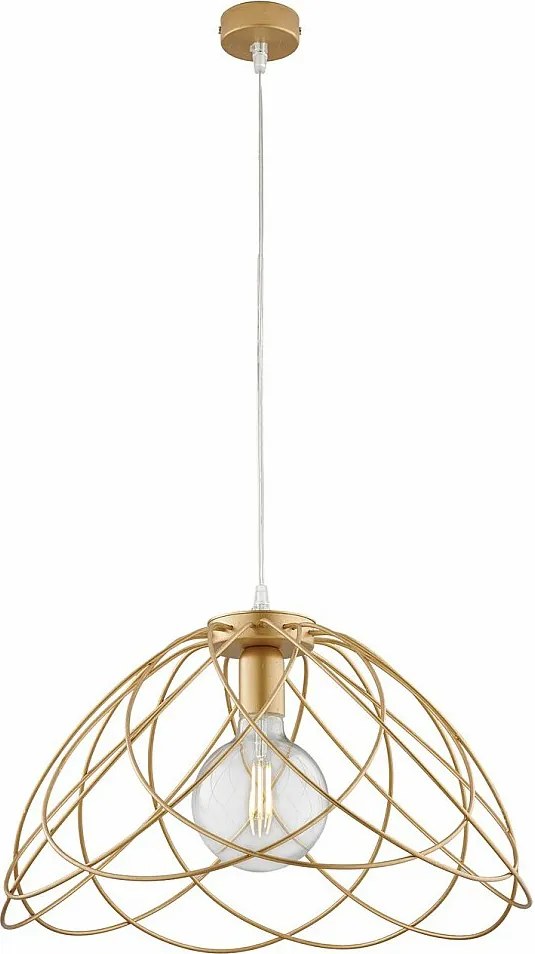 Żyrandol Pagoda z lakierowanego na złoto żelaza z dekoracją w kolorze starego złota z regulowanym kablem elektrycznym, 1 lampa 132 Ø45 BL298-S1-ORO