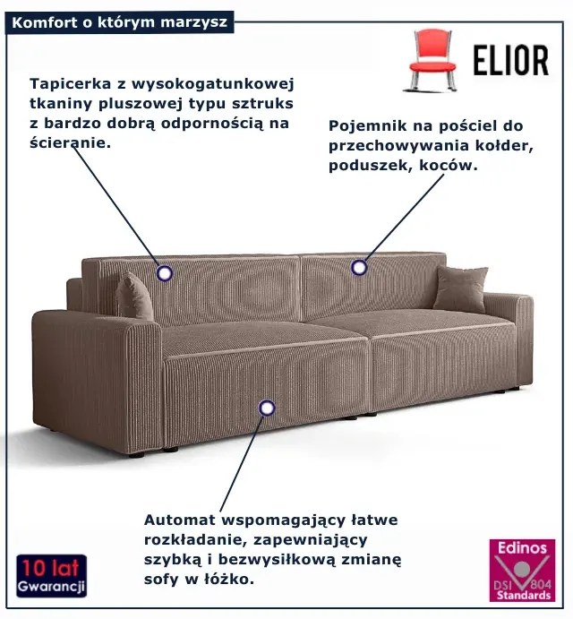 Jasnoróżowa sztruksowa sofa tapicerowana T9-G77