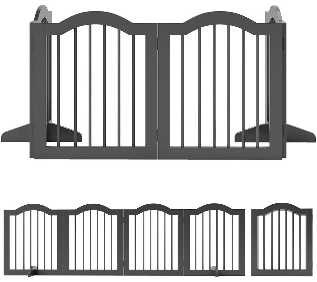 PawHut Bramka dla psa Wolnostojąca osłona z nóżkami, Składana bramka, 4 panele, 208 x 29,5 x 61 cm, Czarny