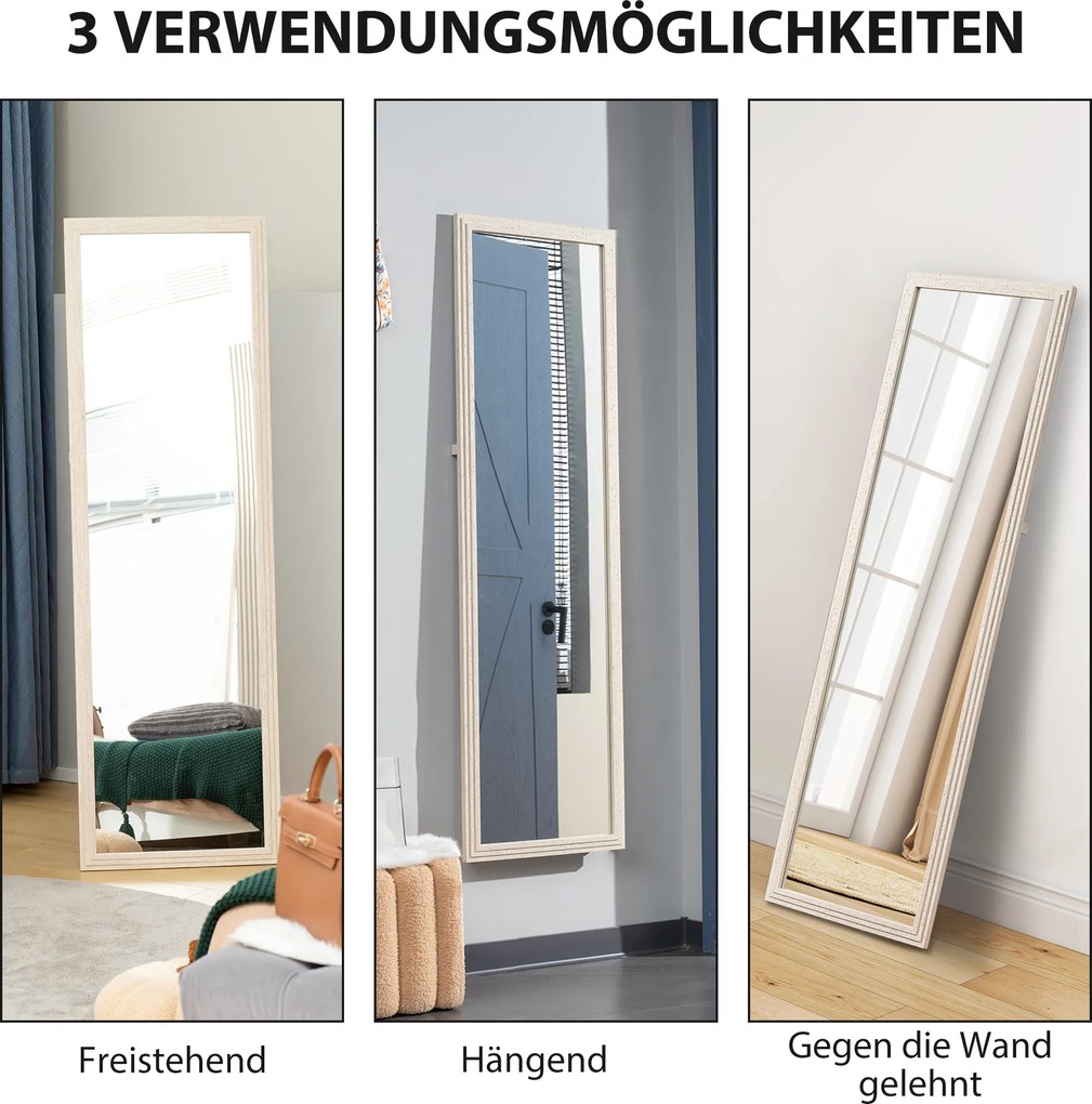 HOMCOM 160 x 50 cm Lustro całopostaciowe, wielofunkcyjne, prostokątny design z ramą, Biały