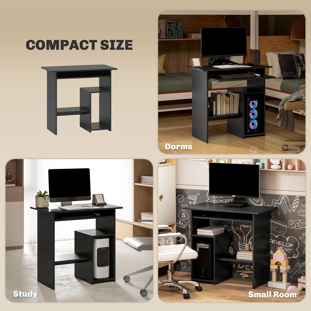 HOMCOM Biurko Komputerowe, Biurko, Płyta Wiórowa, Metal, 80 x 45 x 75 cm, Czarny
