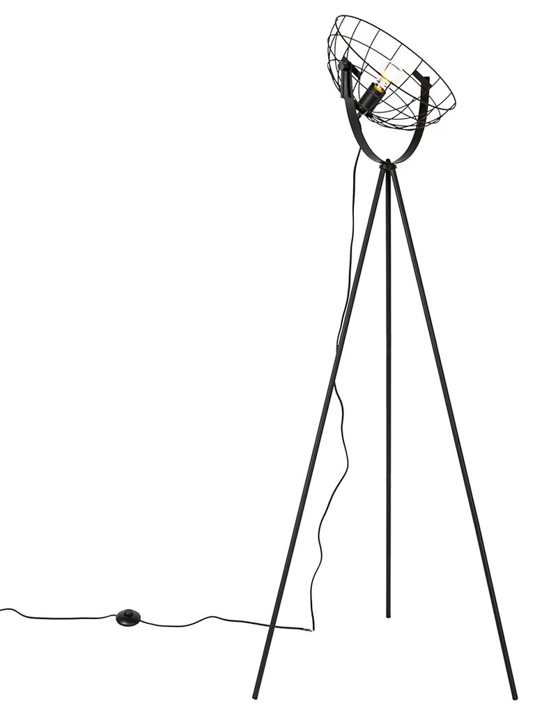 Industrialna lampa podłogowa na trójnogu czarna 35 cm regulowana - HanzePrzemysłowy Oswietlenie wewnetrzne