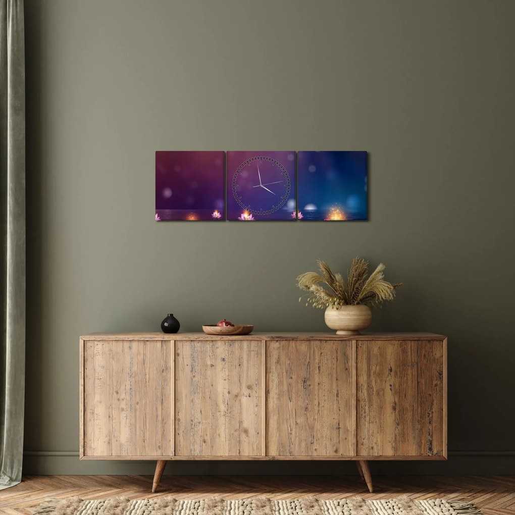 Obraz - Magiczne lilie wodne (z zegarem) (90x30 cm)