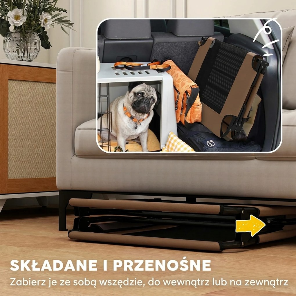 PawHut Przenośne podwyższone legowisko dla psa, z oddychającą siatką, dla dużych psów, Kawa