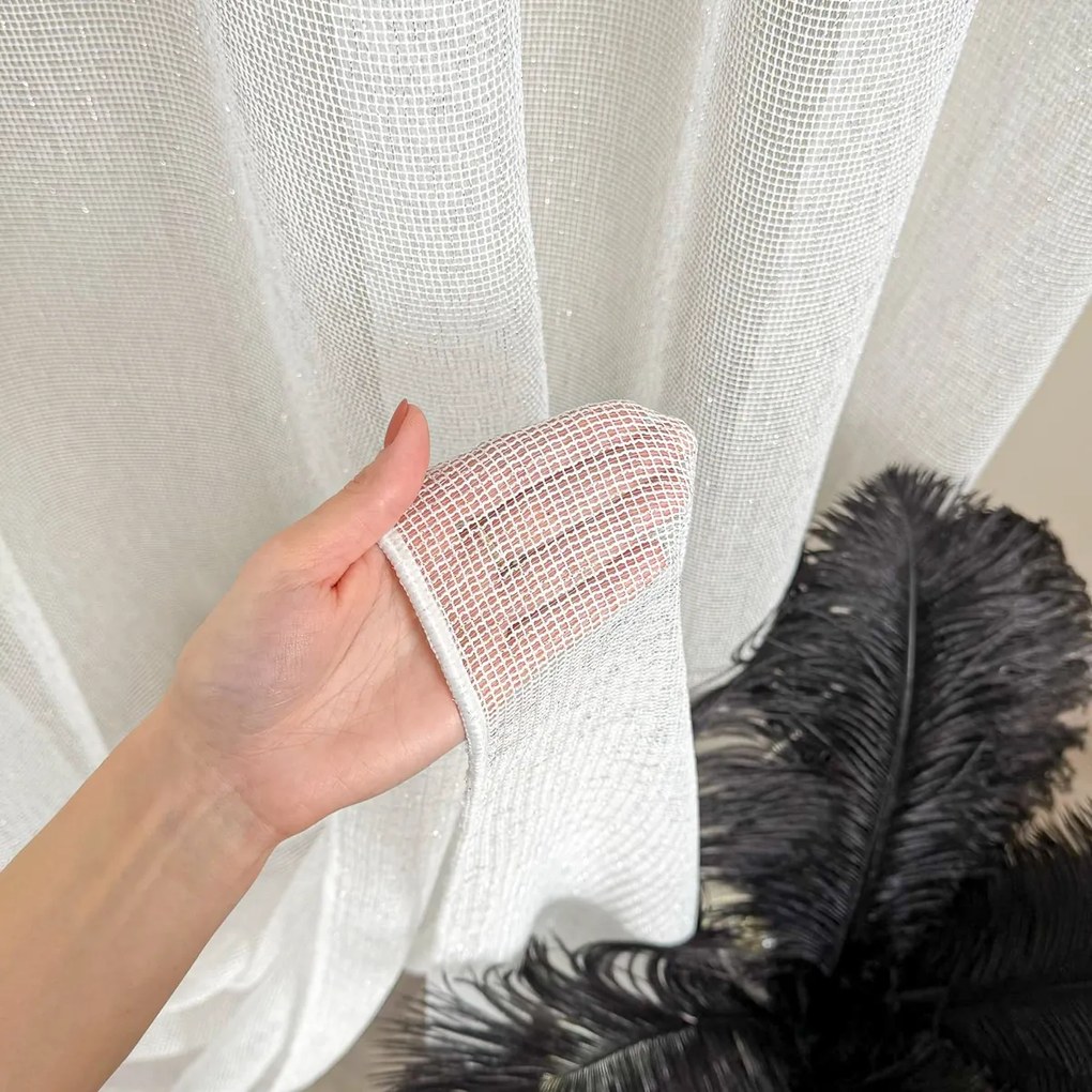 Firana gładka siatka o dużych oczkach wys. 300 cm biała z ołowianką