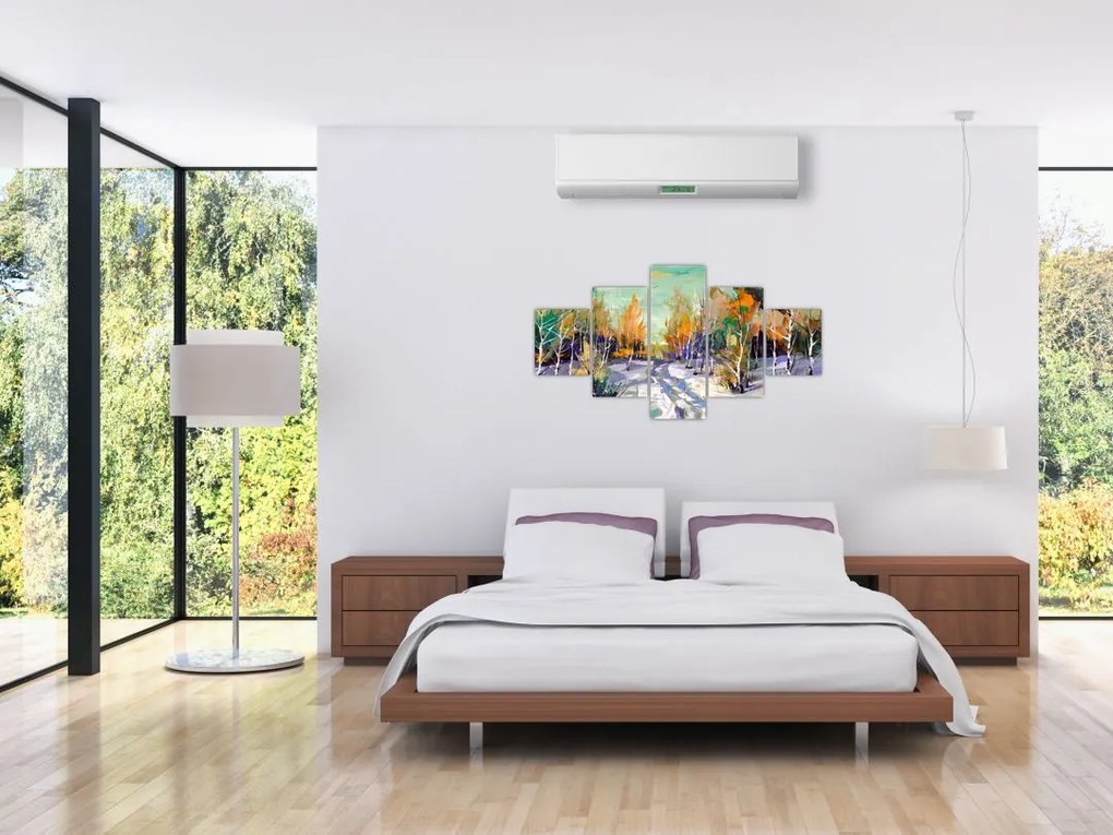 Obraz - Zaśnieżona ścieżka przez las, obraz olejny (125x70 cm)