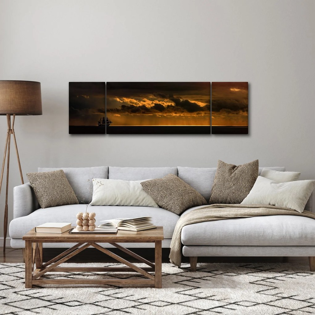 Obraz żaglówki o zachodzie słońca (170x50 cm)