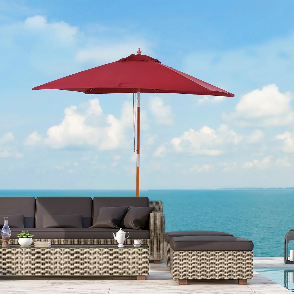 Outsunny Parasol Ogrodowy Zginany Czerwone Wino Drewno Poliester 3Stopniowa Regulacja 200x150x230cm | Aosom PL