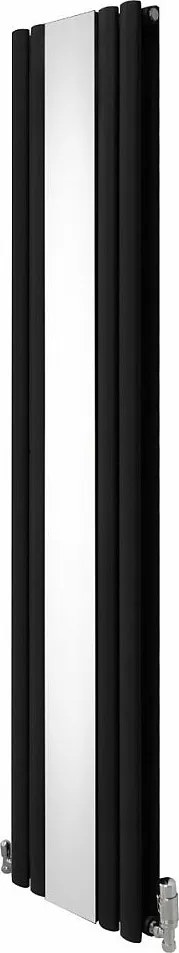 Owalny grzejnik lustrzany i zawory - 1800 mm x 380 mm - czarny