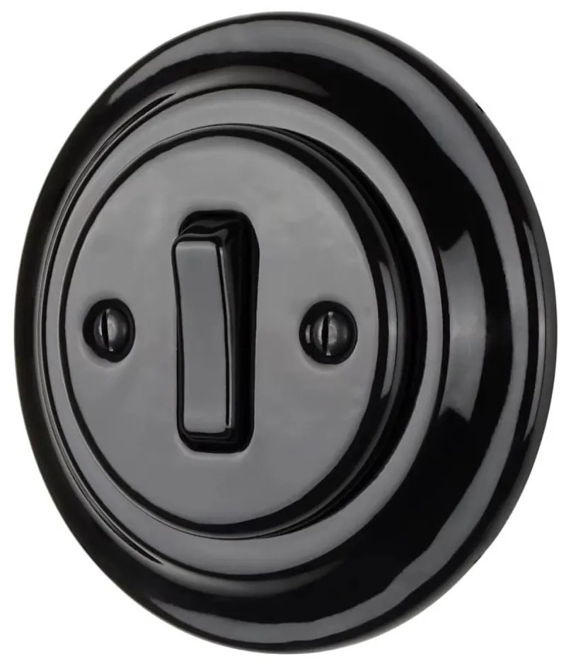 Bohemia-Design - Porcelanowy wyłącznik retro, pojedynczy, z ramką nr 1, czarny